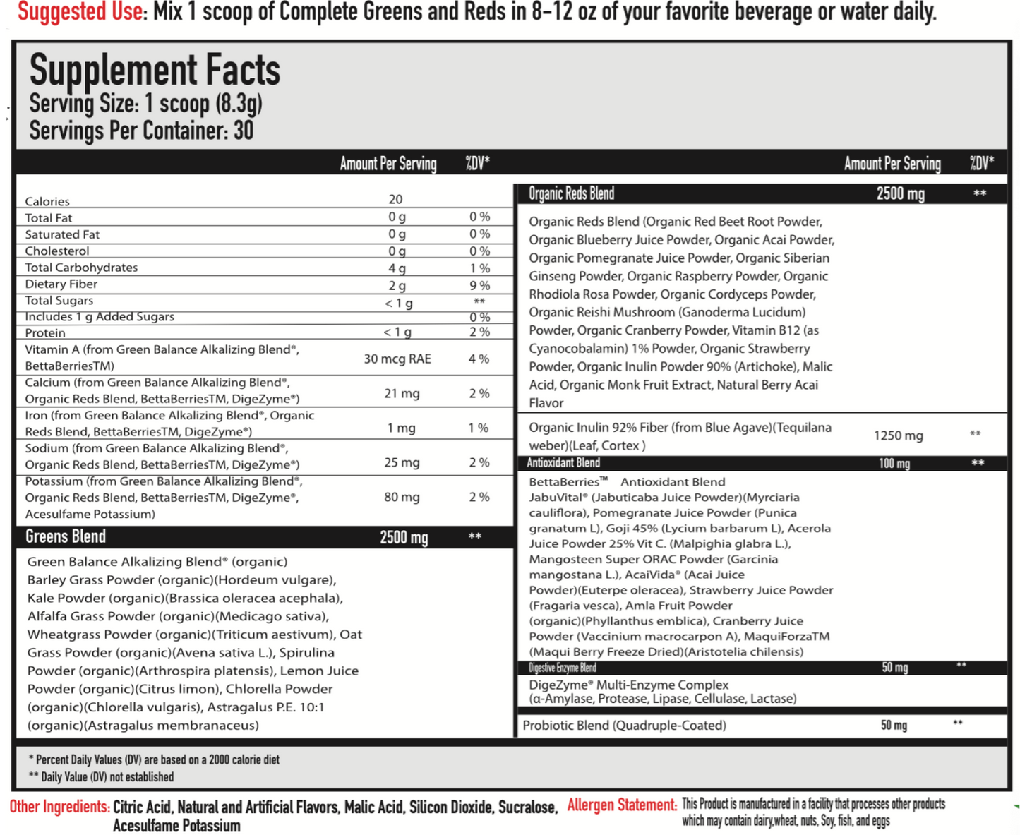 COMPLETE GREENS & REDS